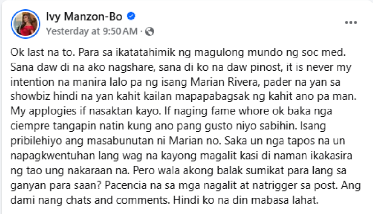 Photo courtesy: Screenshot from Ivy Manzon-Bo (FB)