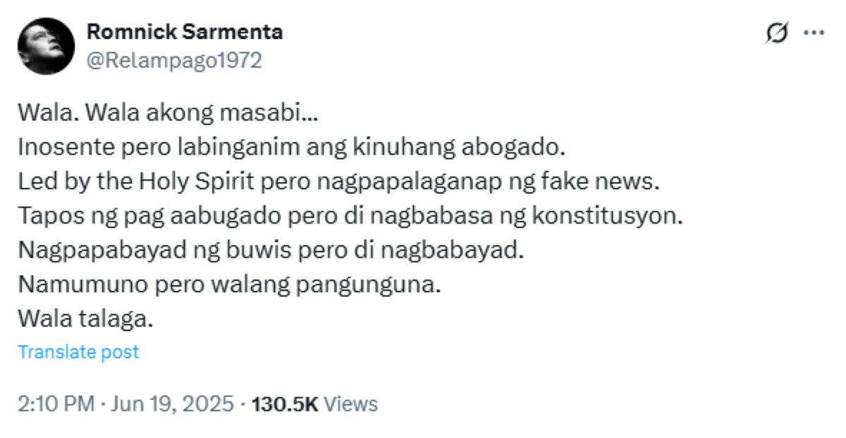 Photo courtesy: Screenshot from Romnick Sarmenta (X)