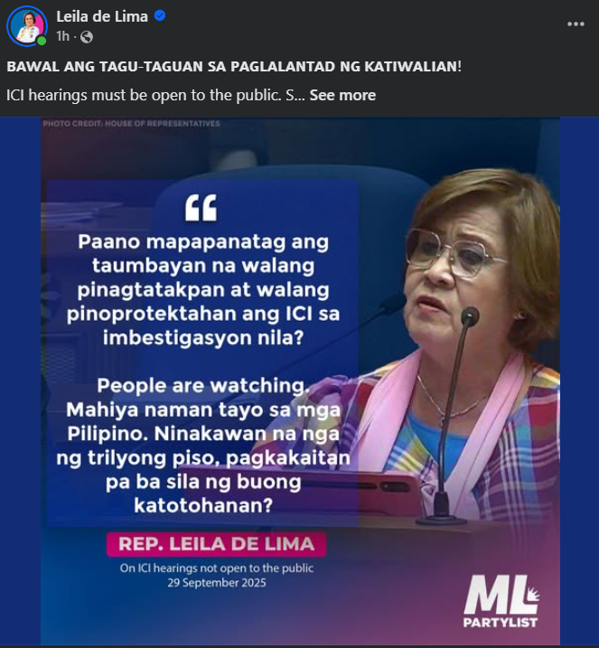 Photo courtesy: Leila de Lima (FB)