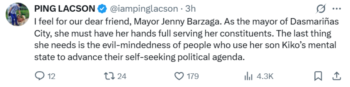 Photo courtesy: Ping Lacson (X)