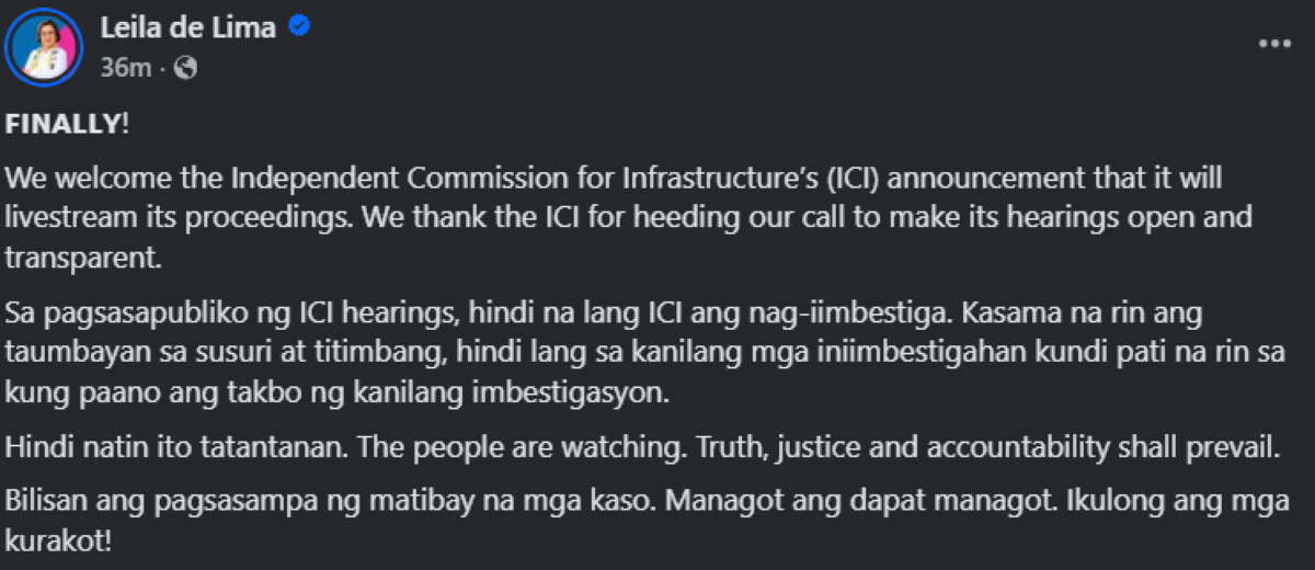 Photo courtesy: Leila de Lima (FB)