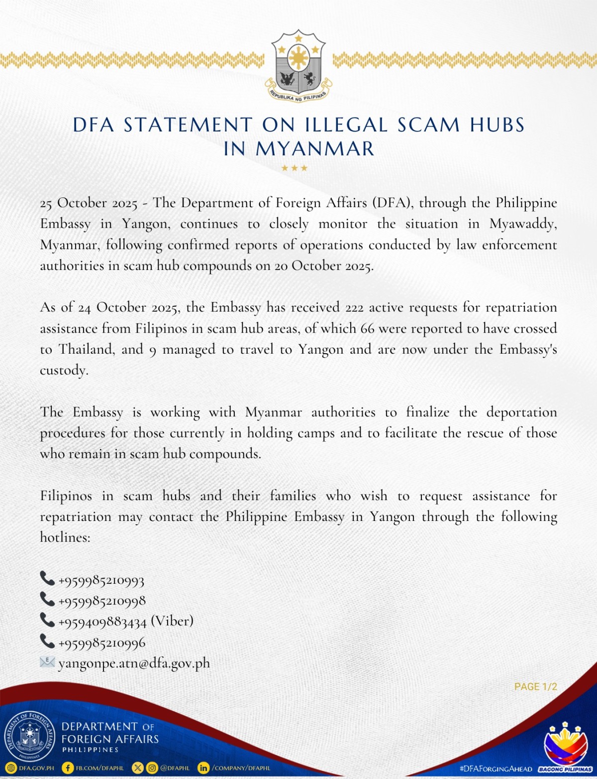 Photo courtesy: Department of Foreign Affairs, Republic of the Philippines (FB)