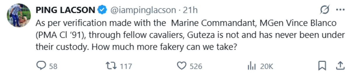 Photo courtesy: Ping Lacson (X) 