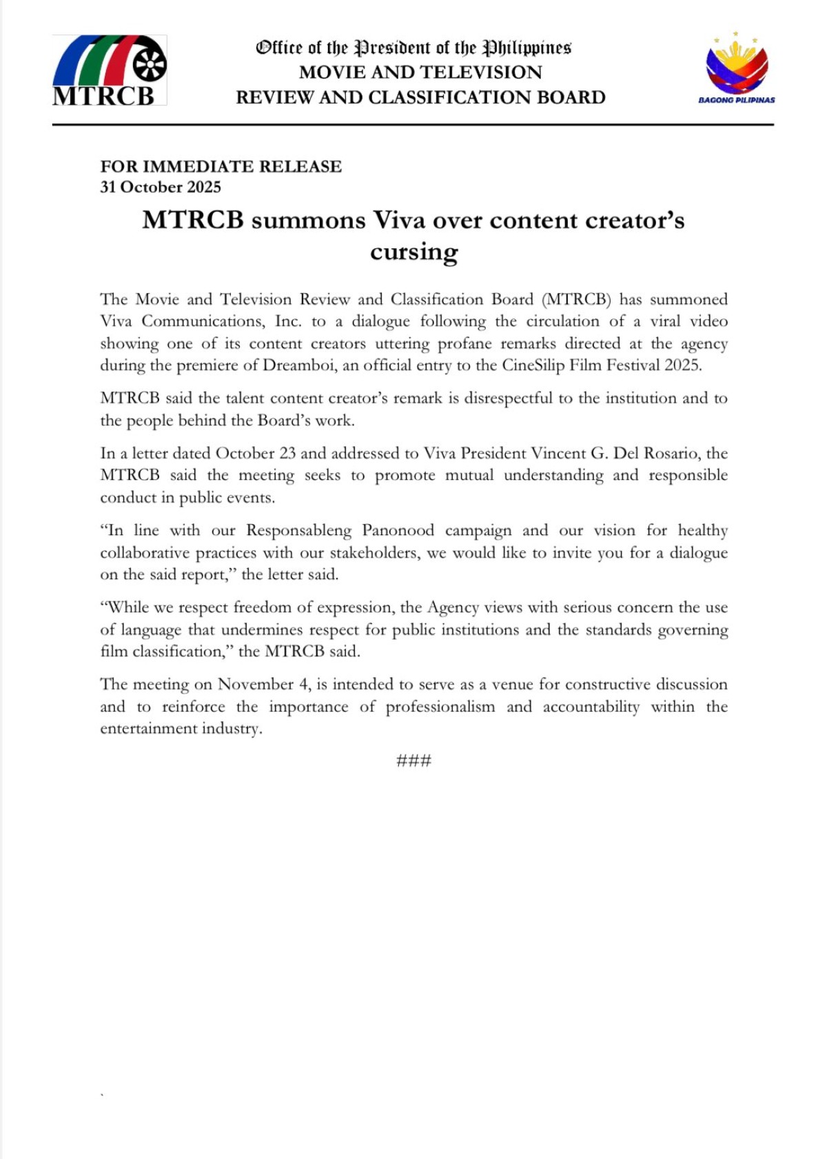 Photo courtesy: MTRCB