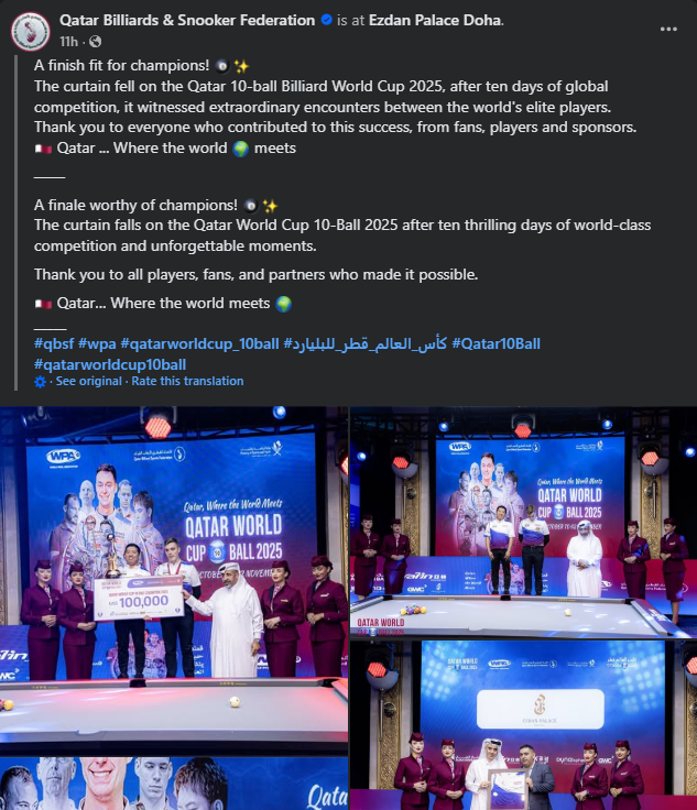 Photo courtesy: Qatar Billiards and Snooker Federation (FB)