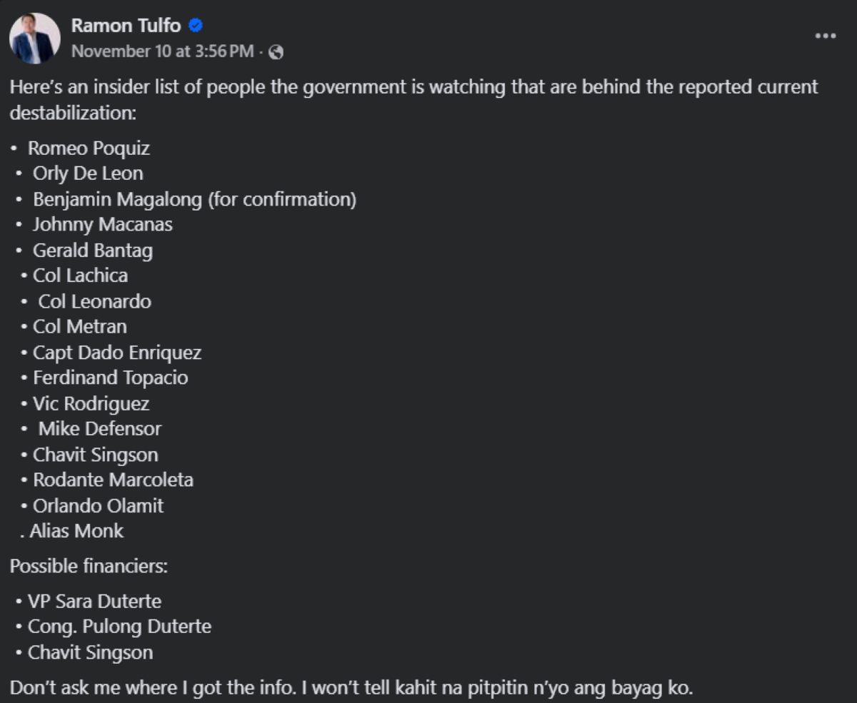 Photo courtesy: Ramon Tulfo (FB)