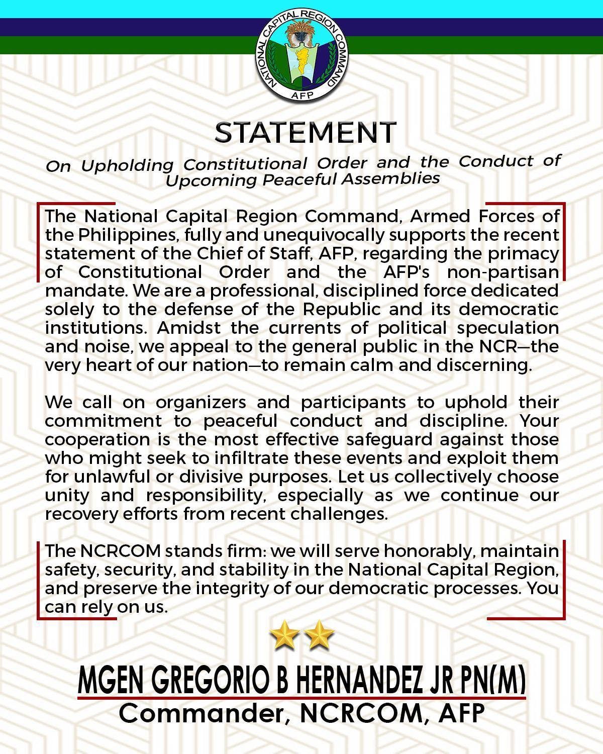 Photo courtesy: National Capital Region Command (FB)