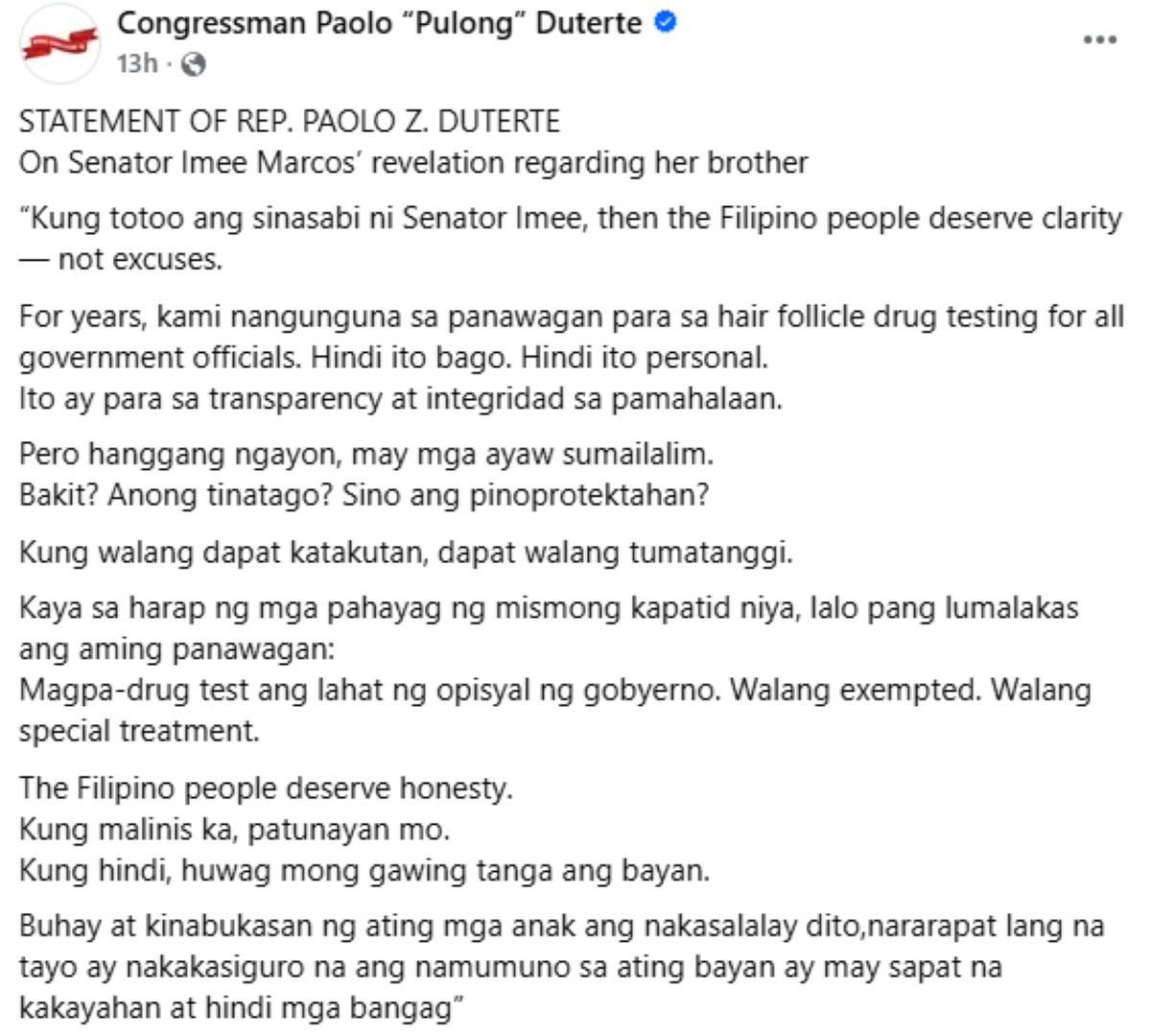 Photo courtesy: Congressman Paolo “Pulong” Duterte (FB)