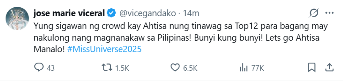 Photo courtesy: Jose Marie Viceral (X) 