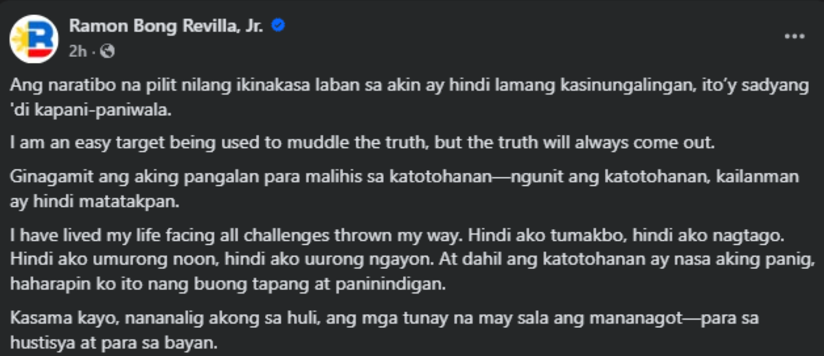 Photo courtesy: Ramon Bong Revilla, Jr. (FB)