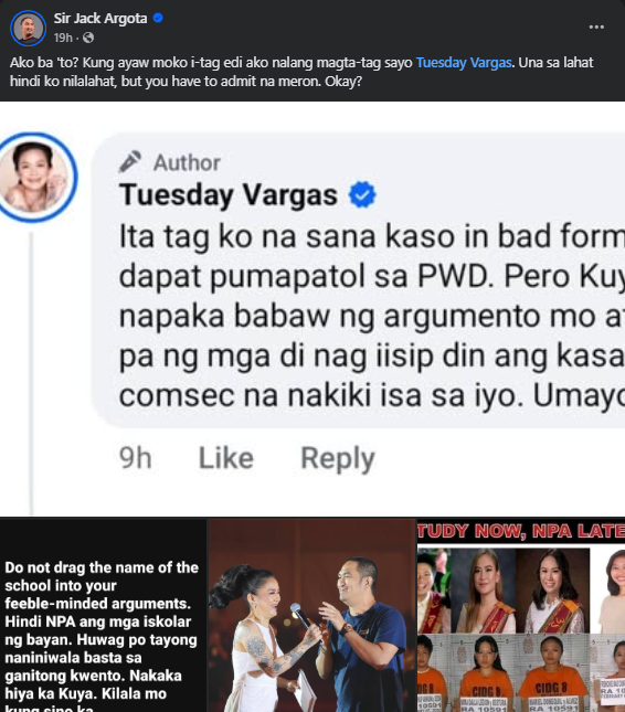 Screenshot mula sa post ni Sir Jack. 