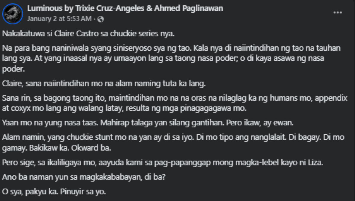 Photo courtesy: Luminous Trixie Cruz - Angeles & Ahmed Paglinawan (FB)