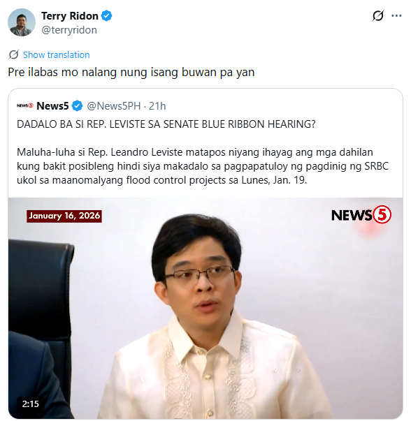 Screenshot mula sa post ni Ridon sa 'X'.