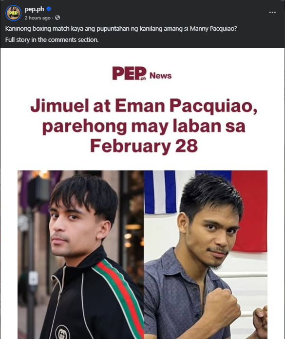 Screenshot mula sa Facebook post ng pep.ph. 