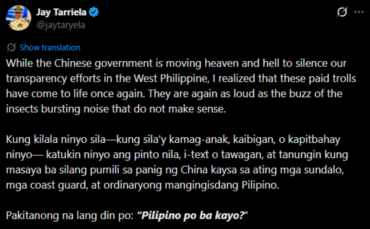 Screenshot mula sa “X” ni Tarriela. 