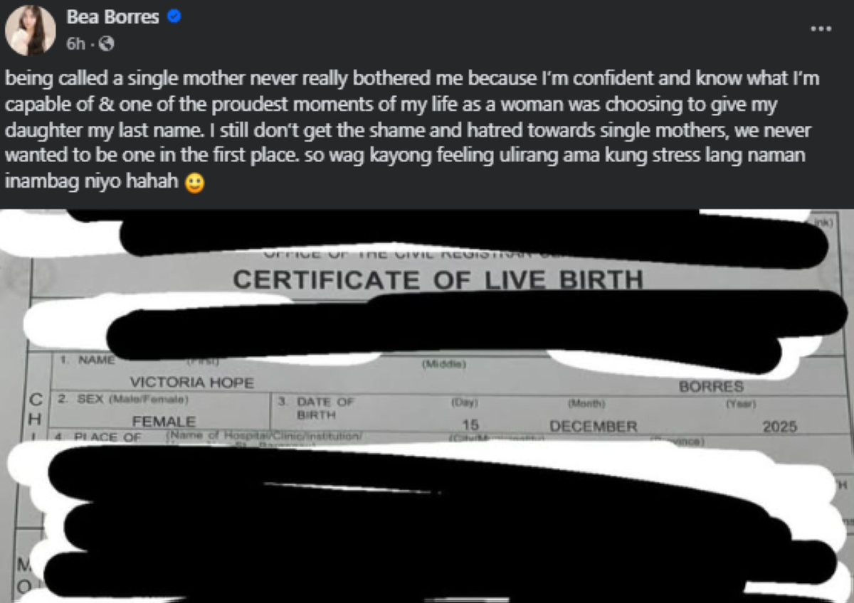 Screenshot mula sa FB post ni Bea. 