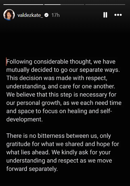 Screenshot mula sa Instagram story ni Kate. 