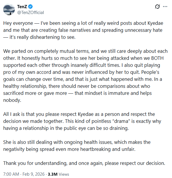 Screenshot mula sa “X” post ni TenZ. 