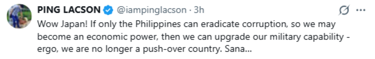 Screenshot mula sa “X” post ni Lacson. 