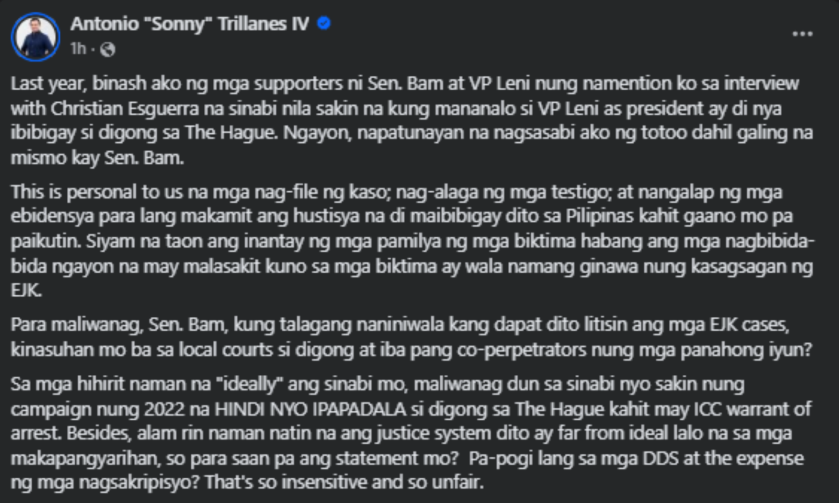 Screenshot mula sa FB post ni Trillanes. 