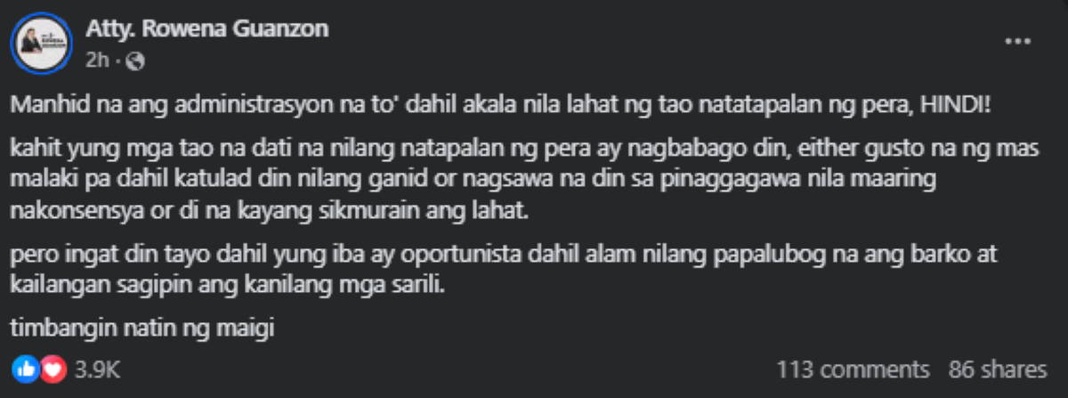 Photo courtesy: Rowena Guanzon (FB)