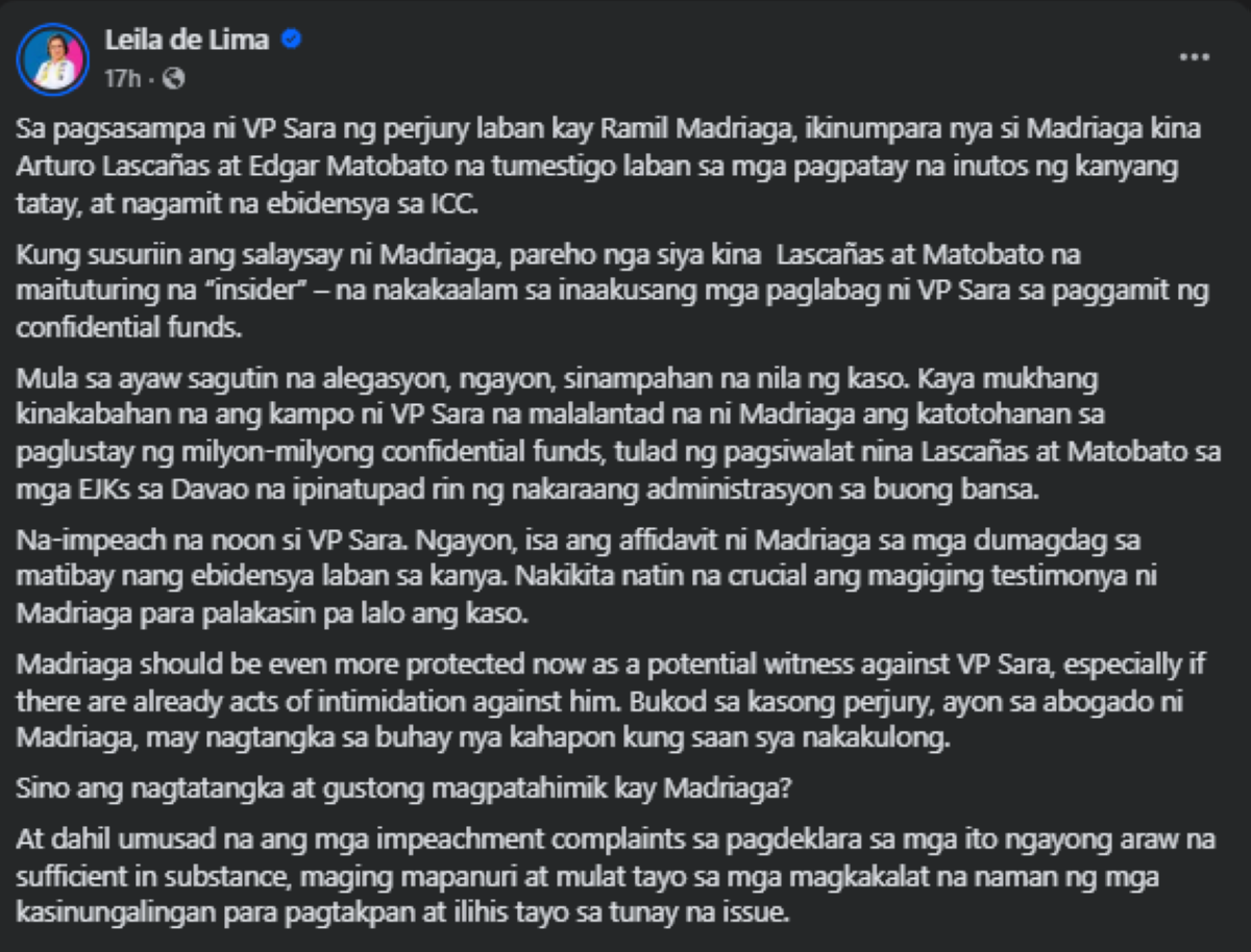 Photo courtesy: Rep. Leila de Lima (FB)