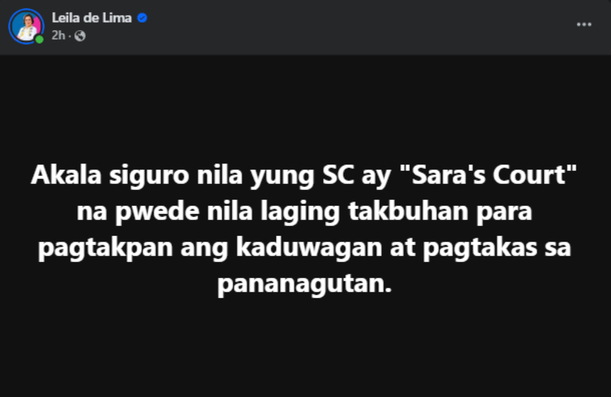 Photo courtesy: Rep. Leila de Lima (FB)