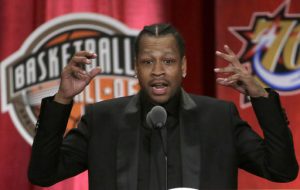 Basketball Hall of Fame inductee Allen Iverson speaks during induction ceremonies at Symphony Hall, Friday, Sept. 9, 2016, in Springfield, Mass. (AP Photo/Elise Amendola)
