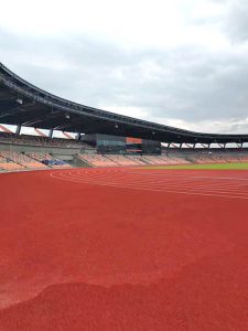 ANG track oval na gagamitin sa closing ceremony ng 30th SEA Games sa New Clark City sa Pampanga. 
